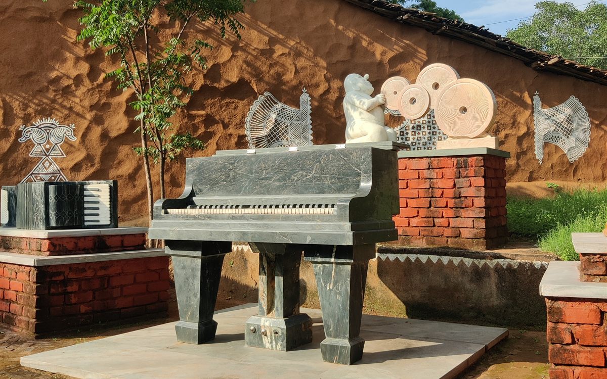 Marble folk-art sculptures at Shilpgram rural arts village, Udaipur